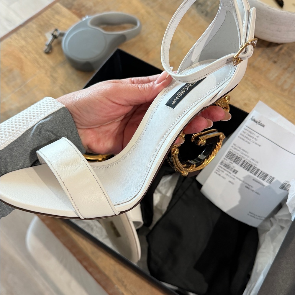 Dolce & Gabbana White Heels with Gold Details